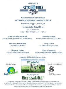 Locandina Cerimonia CETRI Educational Awards con il Patrocinio del Senato - 29 maggio 2017